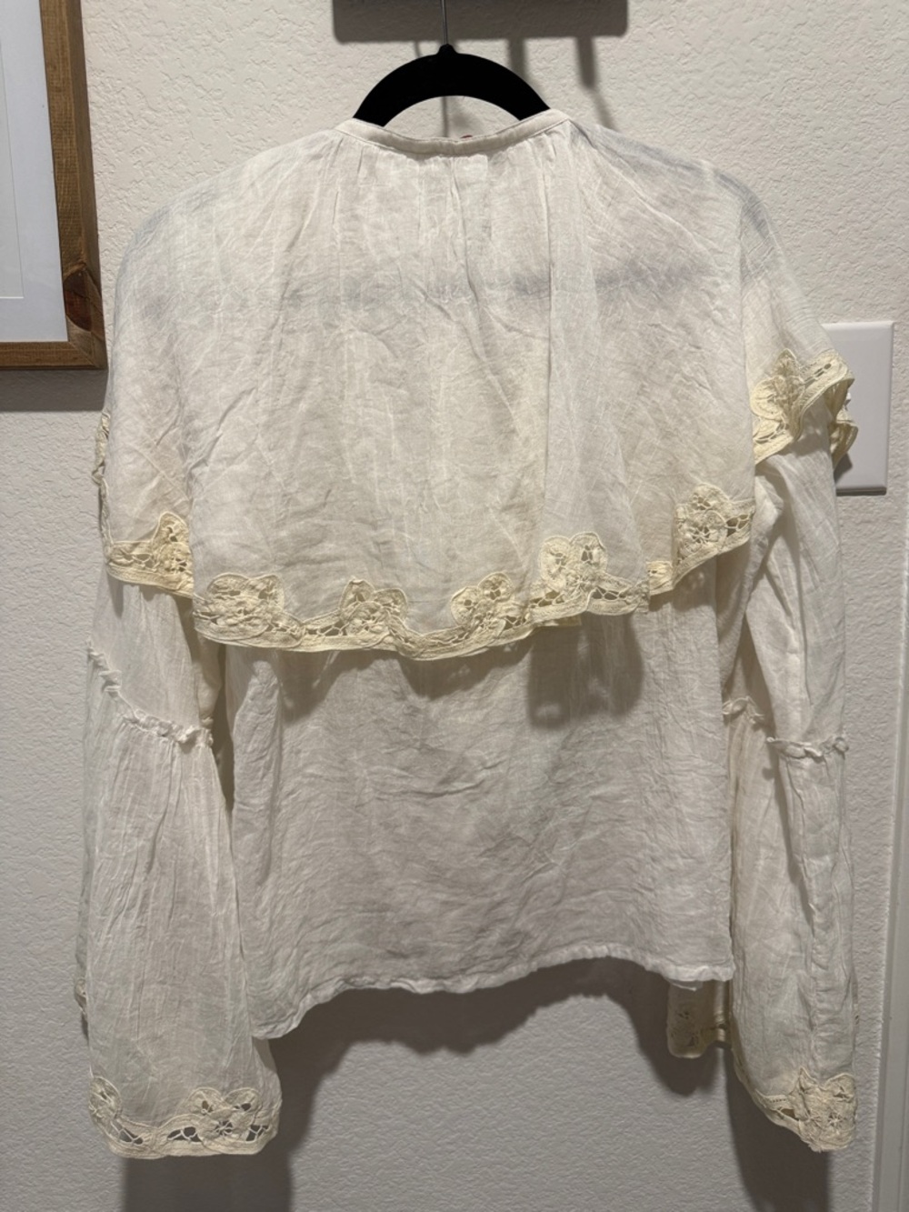Free People One Riley Battenburg Lace Blouse in Ivory Size Medium NWOT - Picture 4 of 6